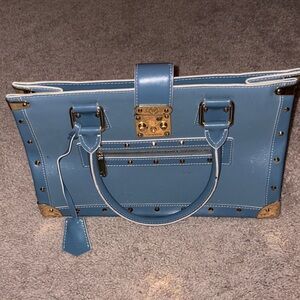 Louis Vuitton Blue Satchel with Gold Accents